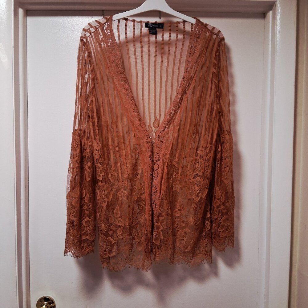 Miss Chievous Rust Rose Lace Boho Bell Sleeves Cardigan Kimono Size L  /B9